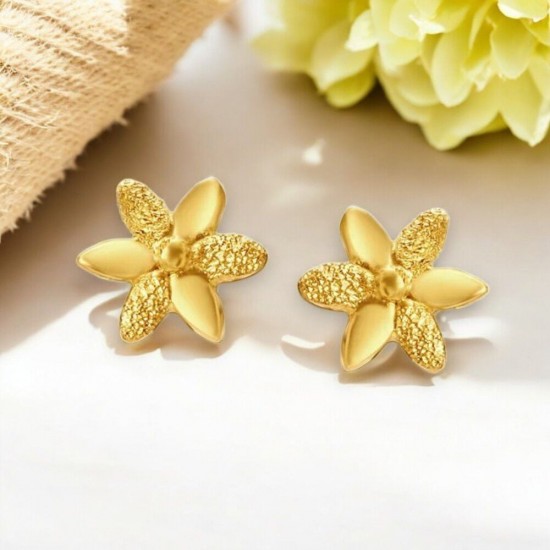 Textured Floral Gold Stud Earrings